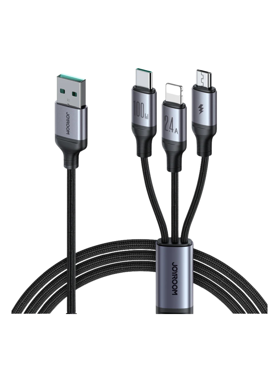 Joyroom Speedy Series 100W 3-in-1 Fast Charging Cable ( L+C+M) 1.2m-Black