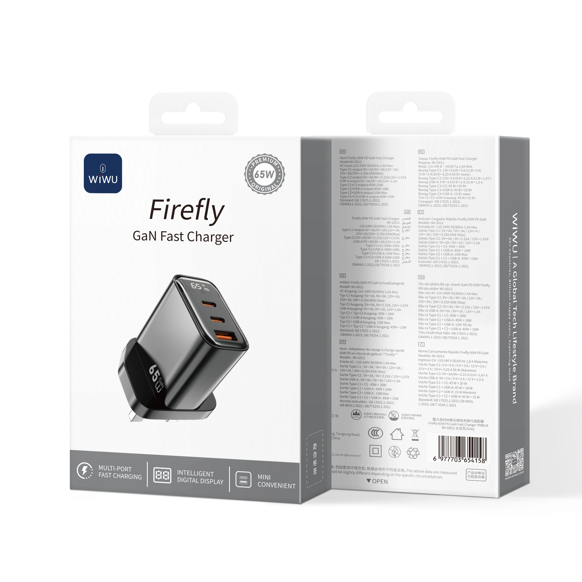 WiWU Wi-G012 Firefly 65W GaN Fast Charger with Digital Display