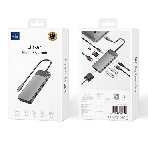 WiWU Linker 921 9 in 1 type c hub laptop adapter