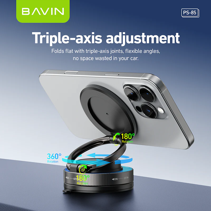BAVIN D-S-PS85 Foldable Magnetic Vacuum Universal Car Mount 360° Rotating Phone Holder w/ Strong Magnetic Suction